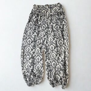 Free People Harem Pants Womens S White Black Paisley Boho Cotton Hippie Jogger